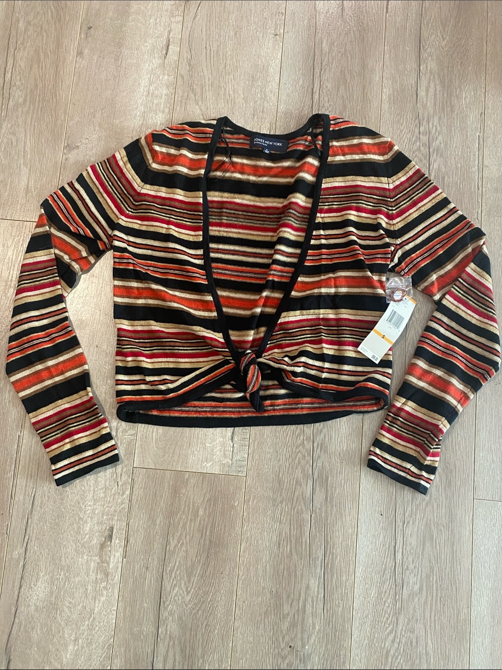 Jones New York Striped Tie-Front Cropped Top in Multi-Color